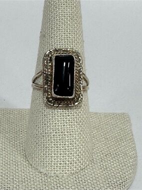 Sterling Silver Black Onyx Rectangular Ring